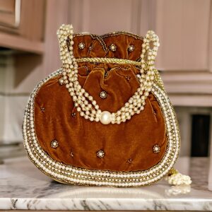 Tan Velvet Drawstring Potli