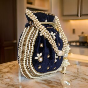 Navy Blue Women Velvet Potli