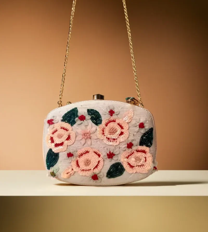 Floral Sequin Embroidered Clutch