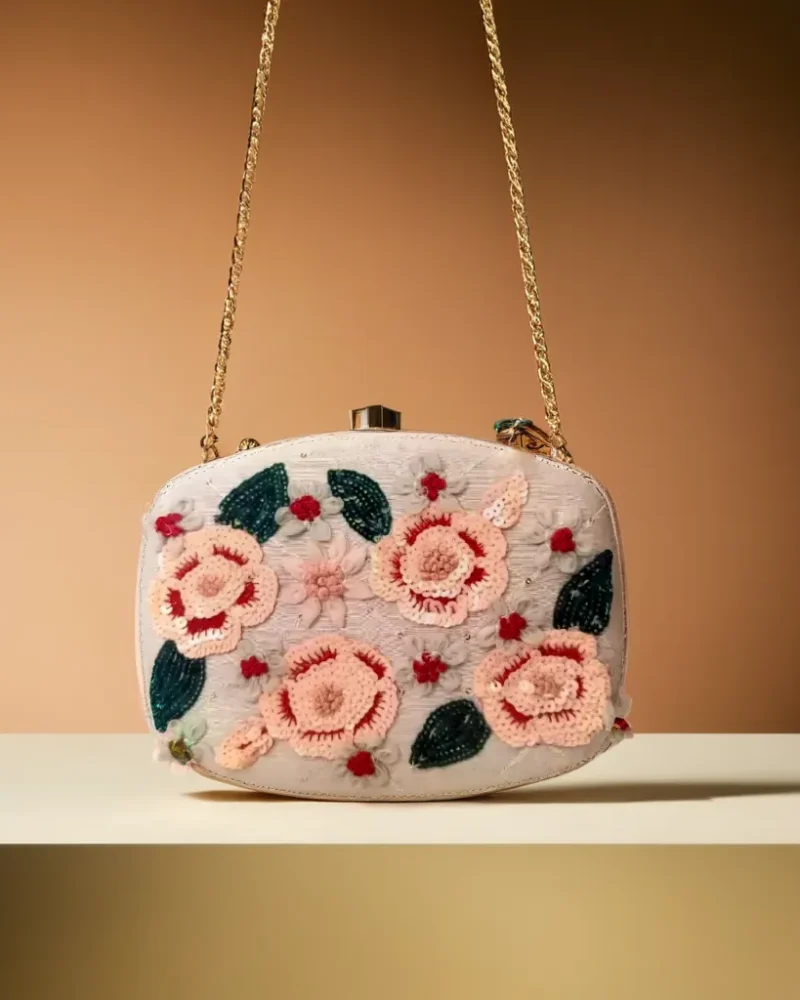 Floral Sequin Embroidered Clutch